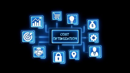 Cost optimization flowchart with business icons strategy