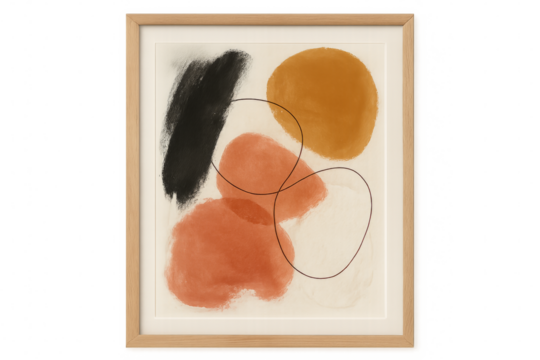 Abstract painting framed with warm tones on transparent background