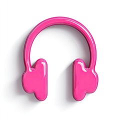 Glossy pink headphones icon, 3D rendered, cast shadow on white background