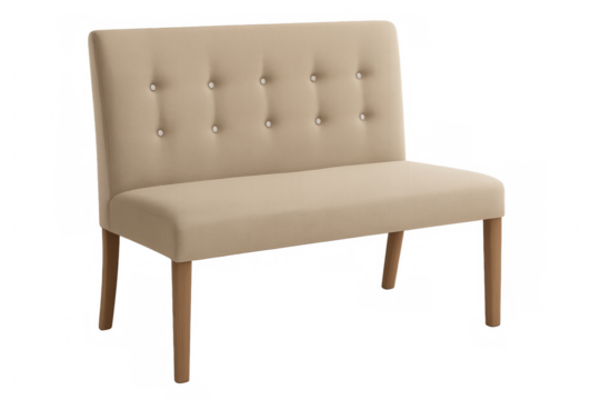 Beige upholstered tufted bench isolated on transparent background