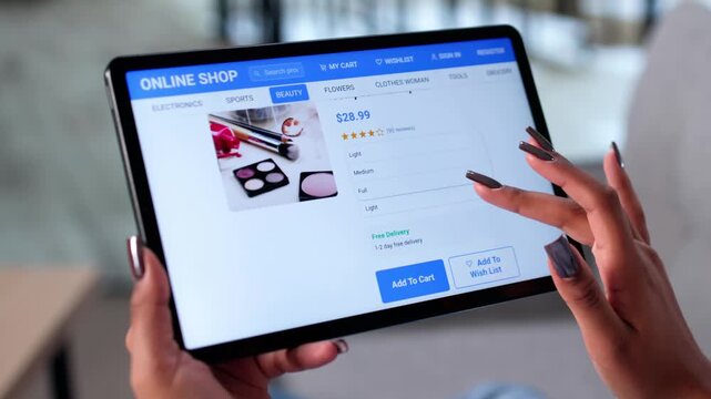 Woman Browsing Ecommerce Website Buying Cosmetic