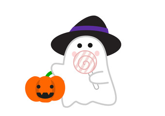 キャンディーを食べるハロウィンのおばけ