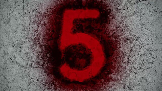 Grungy Countdown from One to Ten in Red On Textured Concrete Wall