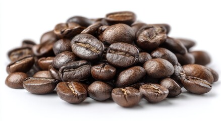 Fototapeta premium Roasted coffee beans piled high, close-up
