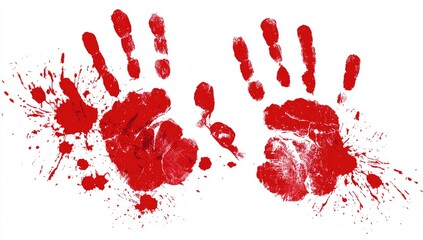 Two blood-red handprints, splattered with crimson