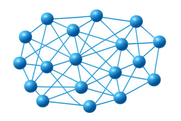 Abstract network connecting blue spheres on transparent background