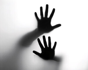Eerie hands behind frosted glass create chilling suspense, perfect for mystery thrillers or suspenseful storytelling
