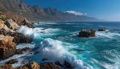 Rugged coastline with crashing waves
