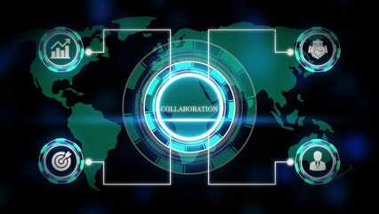 Obraz premium Global network connections with technology icons and world map