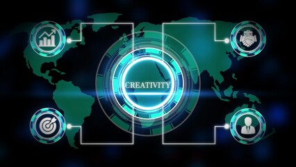 Obraz premium Global network hub with creativity and business icons