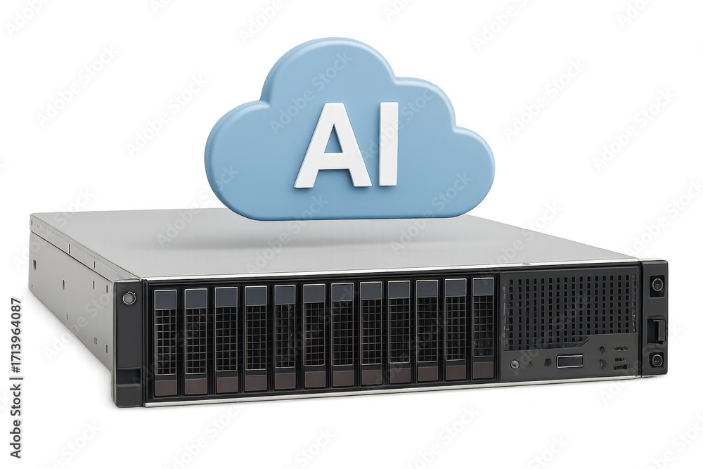 Poster ai cloud computing concept on server rack unit