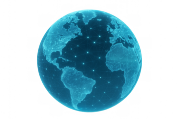 Earth globe connecting digital network on transparent background