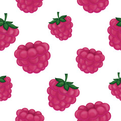 Seamless pattern with ripe raspberries. A repeating background of fresh, juicy berries for summer designs, packaging, and textiles.
