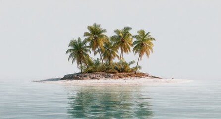Fototapeta premium Tranquil island with palm trees, soft light