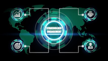 Global stakeholder engagement concept with icons and world map 1