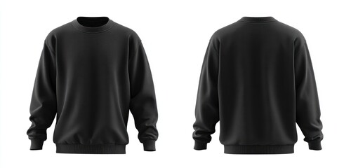 Front and back view of a black crew neck sweatshirt
