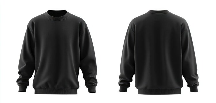 Front and back view of a black crew neck sweatshirt
