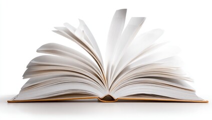 Obraz premium Open book, pages fanned, on white background