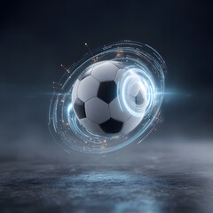 Naklejka premium Futuristic Soccer Ball with a Glowing Blue Energy Field on a Dark Field