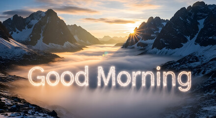 Inspiring good morning message over stunning mountain landscape view