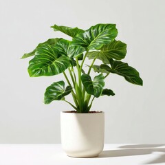 Vibrant green plant in a simple white pot