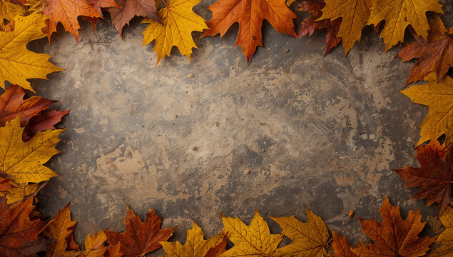 落ち葉の密度を四辺で均し中央を淡く抜く二層設計によりヘッダーからポスターまで文字乗せが破綻しない実務目線の秋色バックグラウンド.生成AI