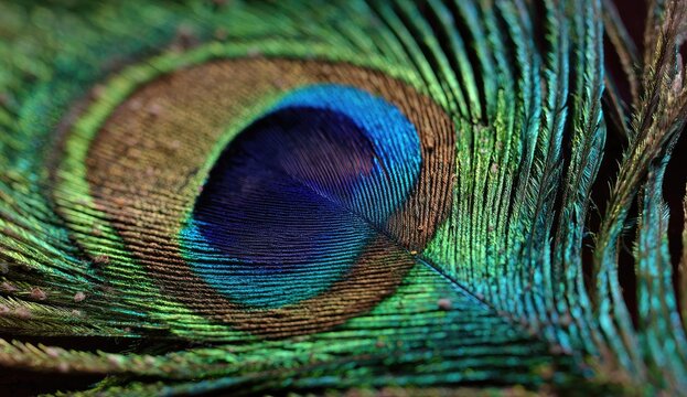 Close-up peacock feather, vibrant colors