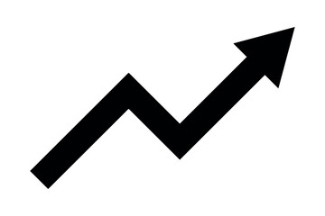 Black line upward arrow represents a graph going up, trading profit, business growth, economic boom, and financial surplus. Simple abstract symbol illustration vector design.