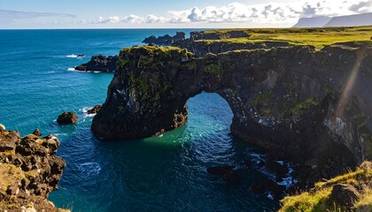 Dramatic coastal archway over a vast ocean