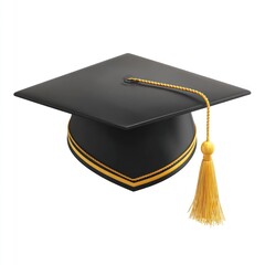 A black graduation cap with gold trim and tassel