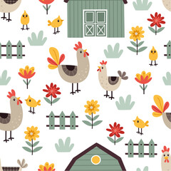 Pattern with chicken farm in the background.