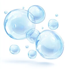 Light blue, translucent bubbles against white