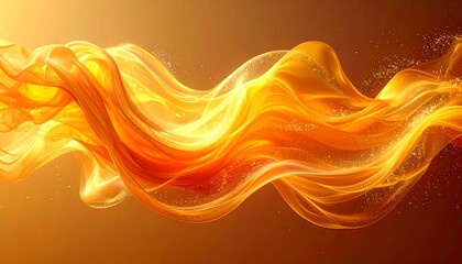 A dynamic, glowing, abstract depiction of flowing, golden fabric with particle effects. The vibrant design evokes warmth and energy on a gradient background