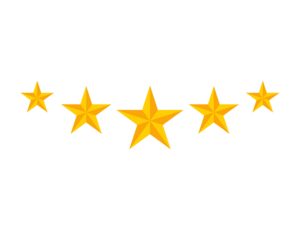 Golden shining stars PNG with transparent background, decorative row of stars for award, ranking and positive review designs
