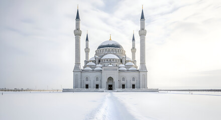 Naklejka premium The Kul Sharif Mosque in Winter: A Snowy Architectural Wonder.