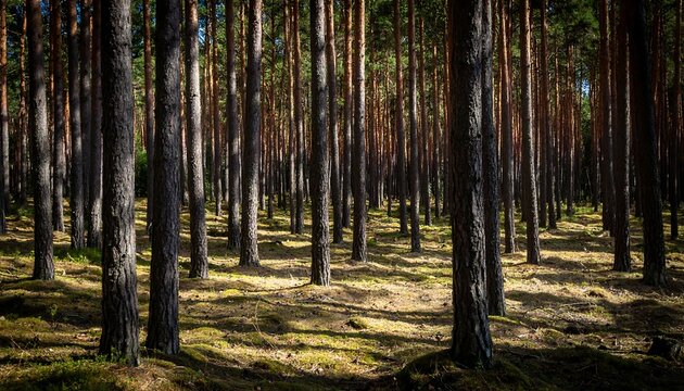 Sunlit pine forest floor