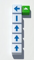 3D Render of White Cubes with Blue and Green Arrows, Directional Indicators