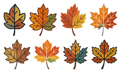 PNG Colorful autumn leaves illustration, element set on transparent background