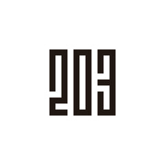 Number 2, 0 and 3 square, rectangle geometric symbol simple logo vector