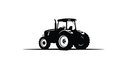 A simple black and white illustration of a modern farming tractor