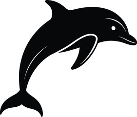 Obraz premium Two cartoon dolphins jump in the blue sea, one in silhouette, another a colorful illustration