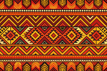 Vibrant tribal pattern with warm earthy tones, perfect for eye-catching designs that evoke cultural richness and artistic flair for textiles and backgrounds