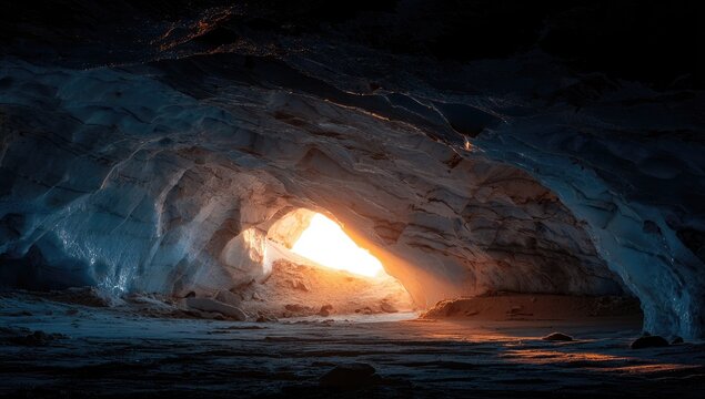 Ice cave, sunlit archway