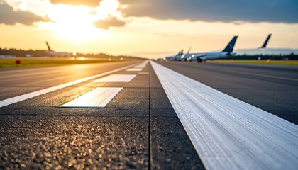 Sunset tarmac with parked planes