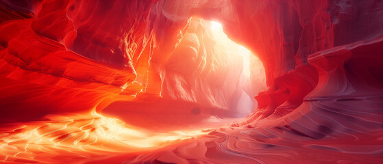 A breathtaking canyon with glowing red rocks and deep shadows under the sunlight