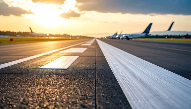 Sunset tarmac with parked planes