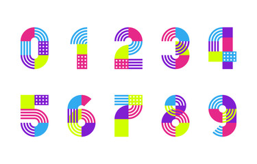 Colorful Geometric Paper Fold Number Font with Creative Striped Digits and Abstract Pattern Design