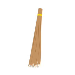 Traditional brown broom made from tied leaf stalks, an effective tool for cleaning floors and yards, flat art design style.
