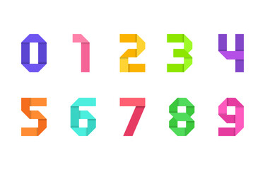 Folded Paper Origami Style Colorful Number Font with Vibrant Gradient Digits and Angular Shapes