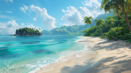 Tropical Paradise with Palm Trees and Turquoise Water